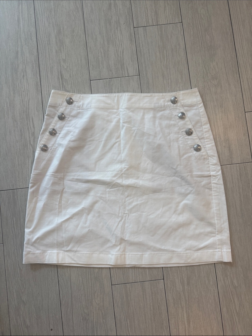 LOFT White Skirt with Silver Button Details